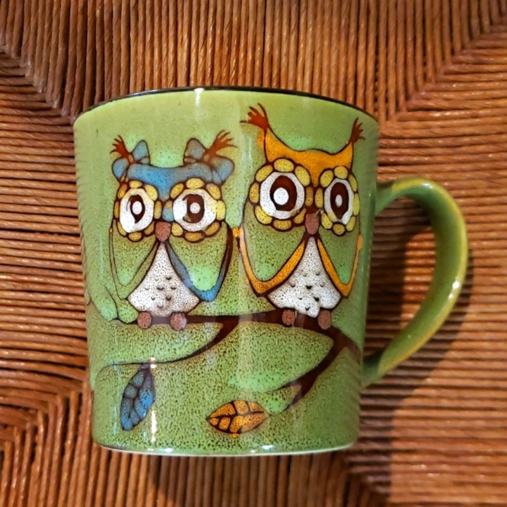 Great Gatherings Stoneware Large Owl Coffee Mug 16 ounces In Green
